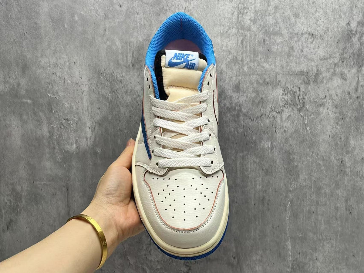 Travis Scott x Fragment x Air Jordan 1 Low OG SP Lightning 2.0 White Black Blue Sneakers