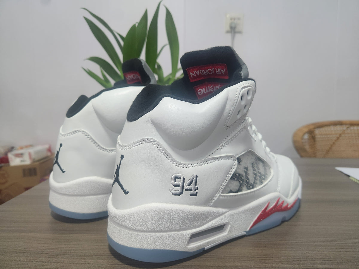 Air Jordan 5 White Red Sneakers – Collaboration Edition