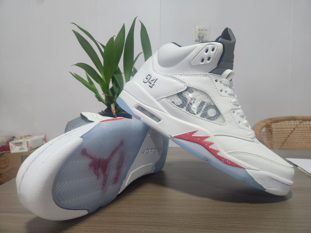 Air Jordan 5 White Red Sneakers – Collaboration Edition