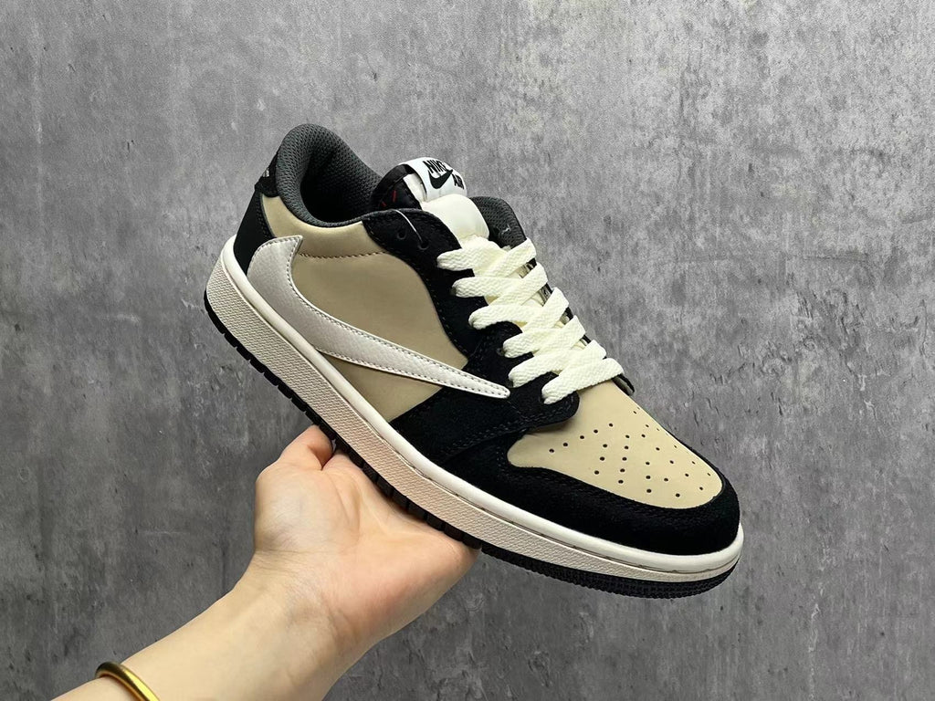 Travis Scott x Air Jordan 1 Low OG SP Beige-Black Reverse Swoosh Sneakers