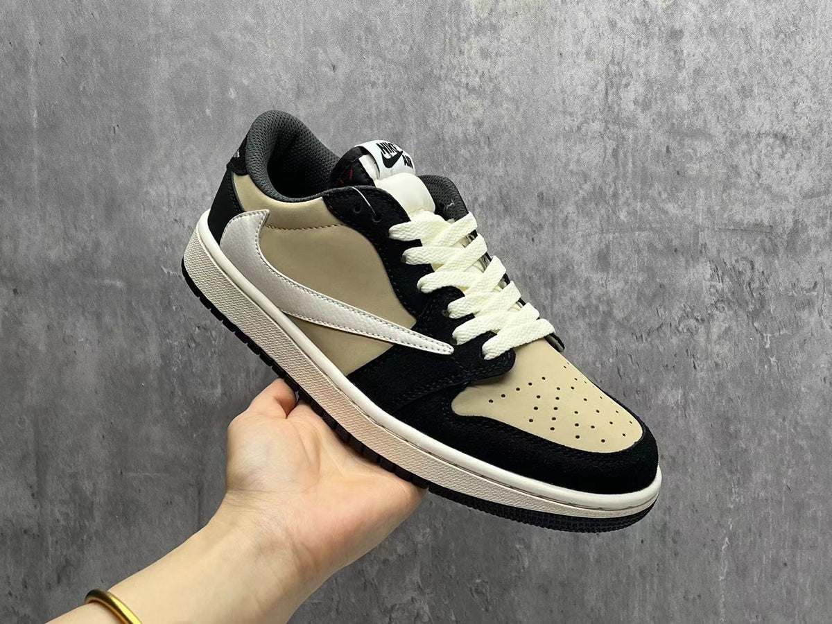 Travis Scott x Air Jordan 1 Low OG SP Beige-Black Reverse Swoosh Sneakers