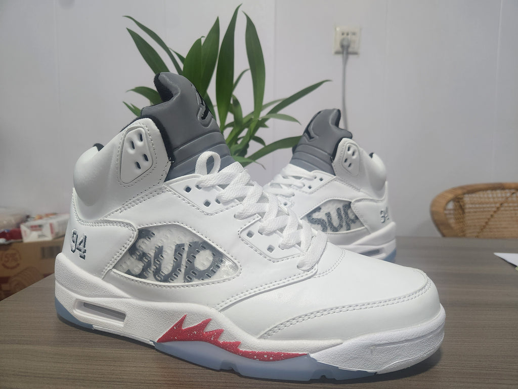 Air Jordan 5 White Red Sneakers – Collaboration Edition