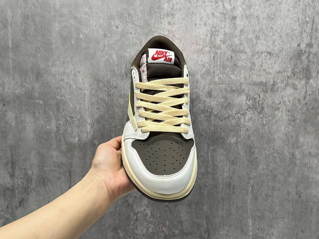 Travis Scott x Air Jordan 1 Low OG SP White-Brown Reverse Swoosh Sneakers