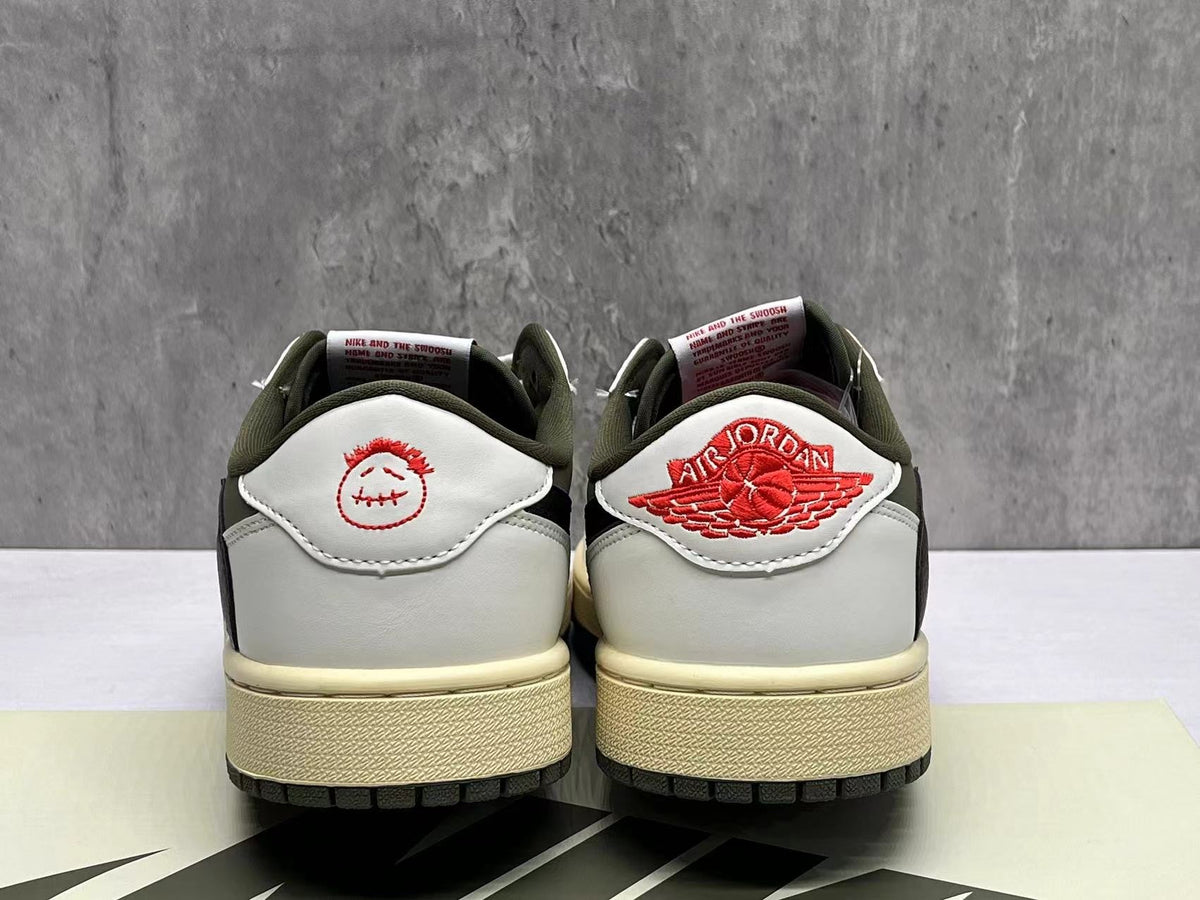 Travis Scott x Air Jordan 1 Low OG SP Beige-Olive Reverse Swoosh Sneakers