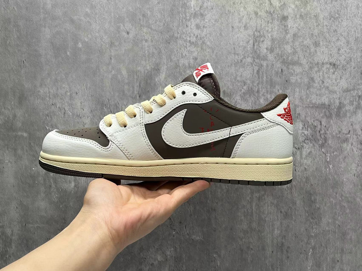 Travis Scott x Air Jordan 1 Low OG SP White-Brown Reverse Swoosh Sneakers