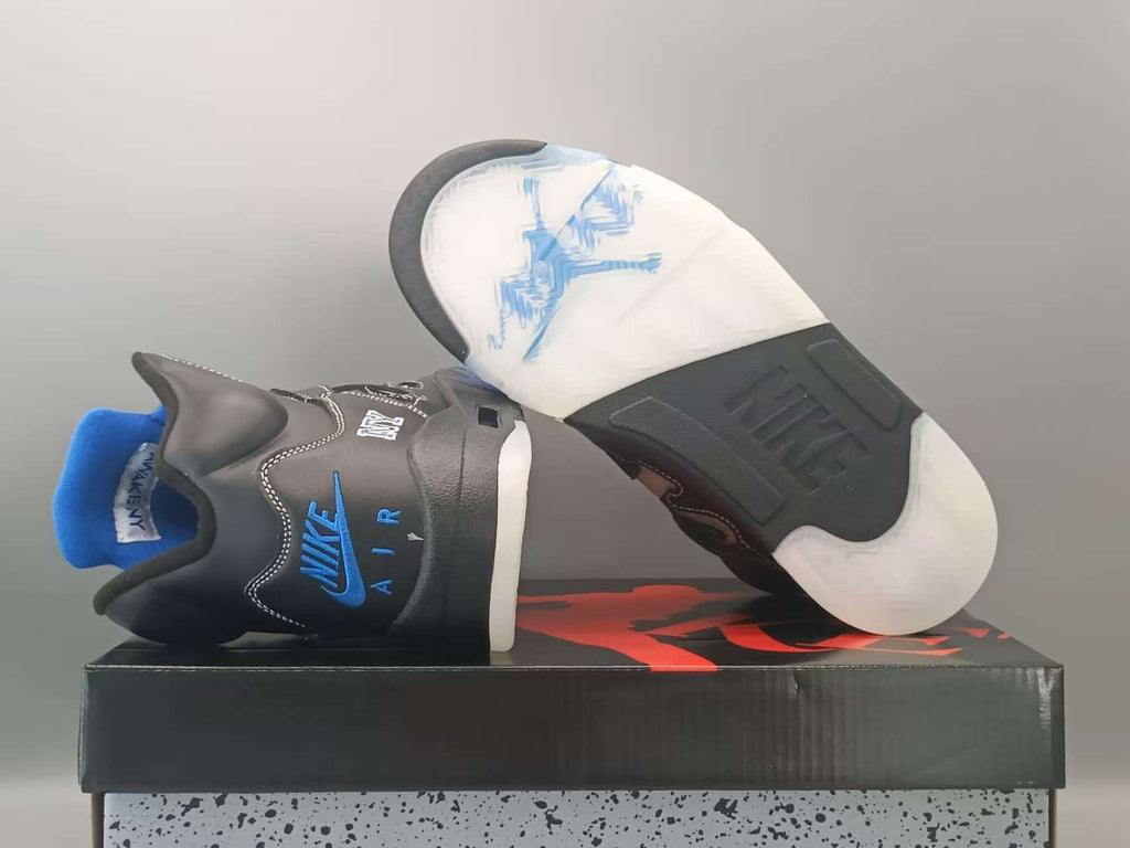 Awake NY x Air Jordan 5 Retro Black-Blue Sneakers | Cut-Out A Logo, 23 & NY