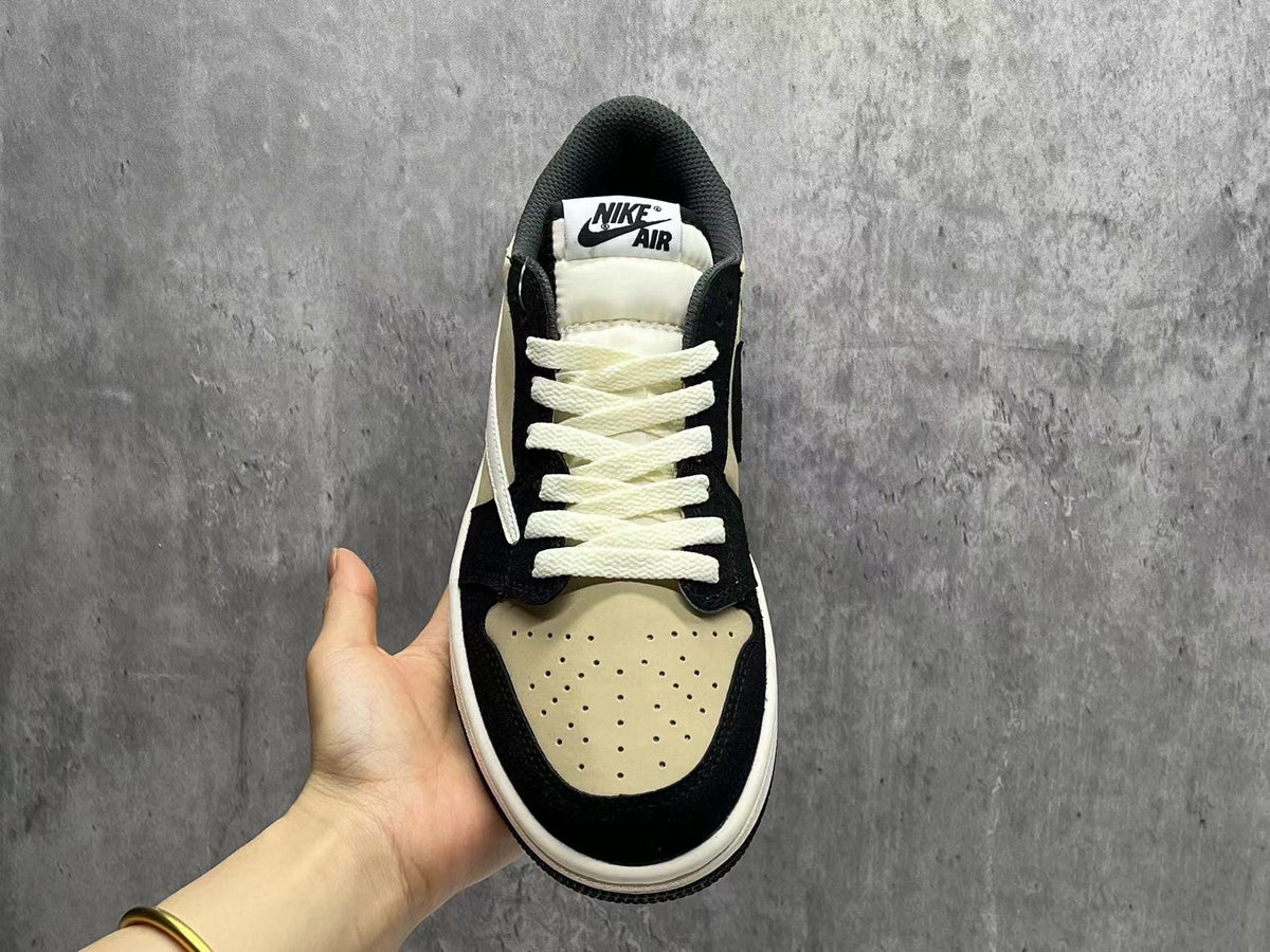 Travis Scott x Air Jordan 1 Low OG SP Beige-Black Reverse Swoosh Sneakers