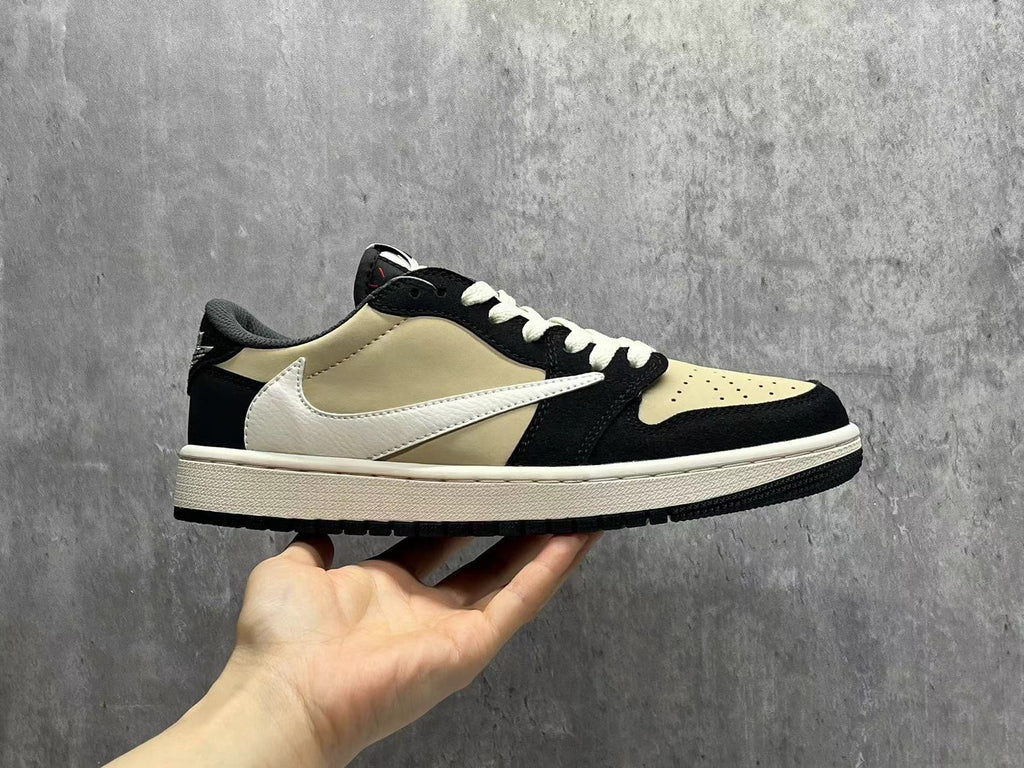 Travis Scott x Air Jordan 1 Low OG SP Beige-Black Reverse Swoosh Sneakers