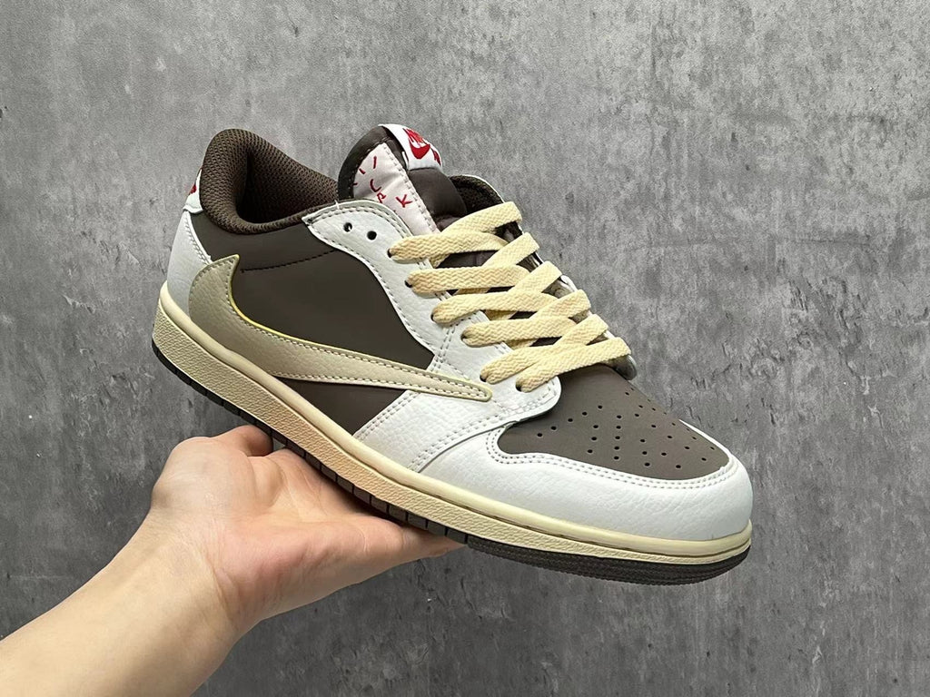 Travis Scott x Air Jordan 1 Low OG SP White-Brown Reverse Swoosh Sneakers