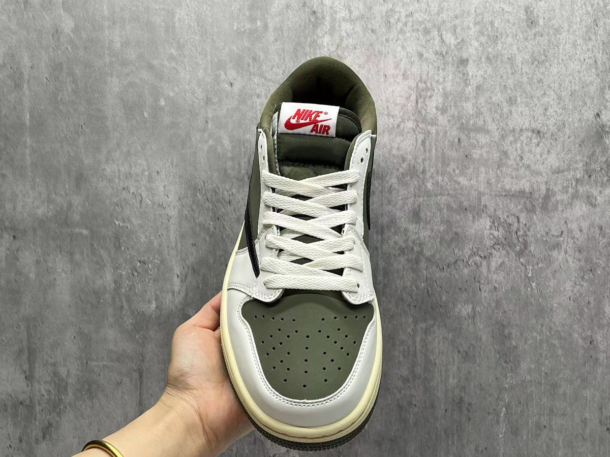 Travis Scott x Air Jordan 1 Low OG SP Beige-Olive Reverse Swoosh Sneakers